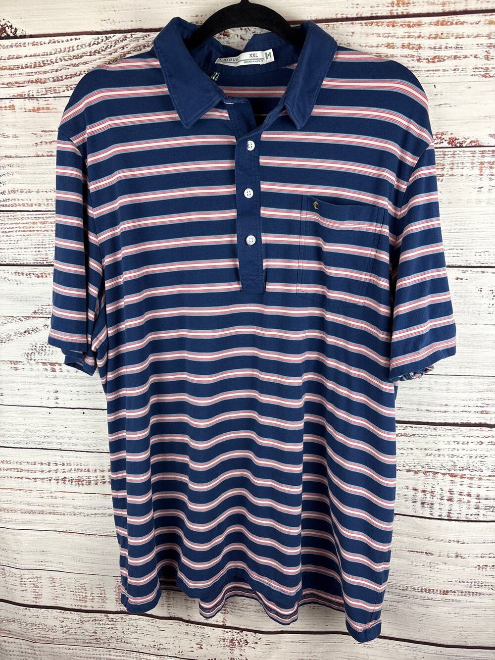 Criquet Navy Blue Stripe Short Sleeve Polo Golf Performance Casual Mens XXL